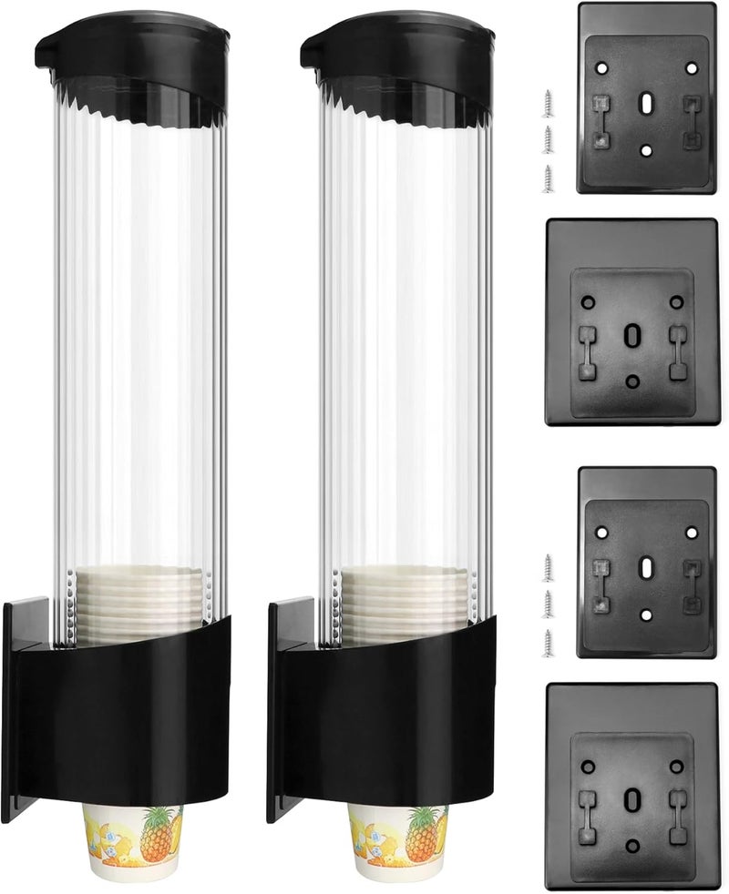 QWORK Cup Dispenser, Water Dispenser Disposable Cup Holder Rack Fits 7oz - 12oz Cone or Flat Bottom Cups, Pull Type Paper Water Cup Dispenser, Paste or Screw Plate Wall Mount - Image 1